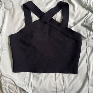 BCBGMaxAzria Elegant Black Cross-Strap Crop Top